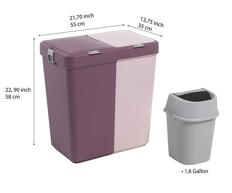 Mabel Home Plastic Laundry Basket with Lid, 2 Sections, Large Laundry Basket (Extra Trash Bin (1.6 Gallons) inc. Purple Pink) - Image 5